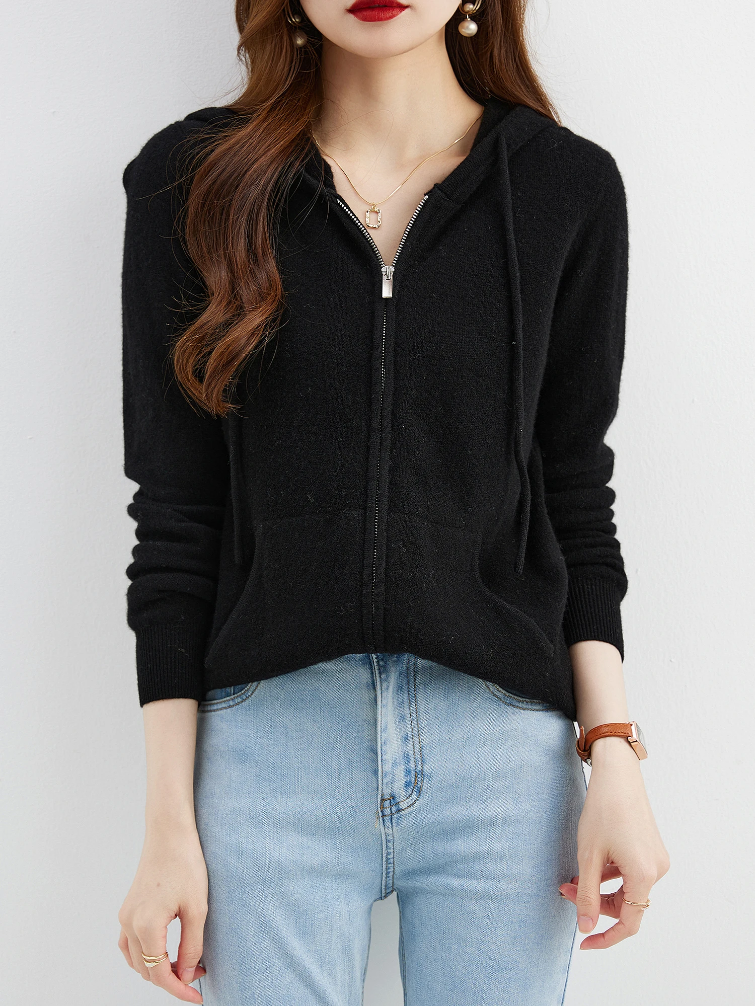 Hooded Sweatshirt Cardigan Fashion Womens Clothing Cardigans Zip Hoodie Fall Winter 100% Merino Wool Warm Sweaters Knitwears y2k