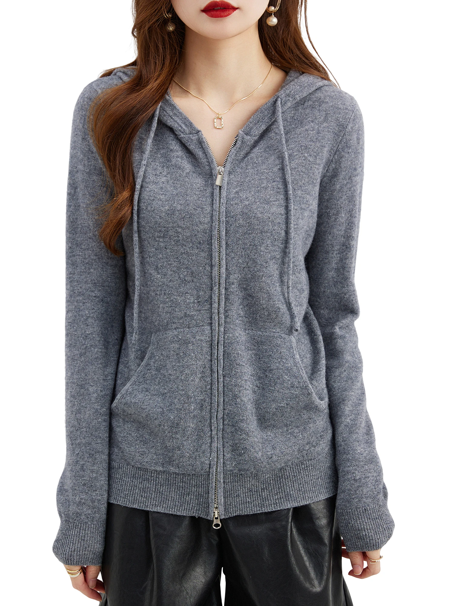 Hooded Sweatshirt Cardigan Fashion Womens Clothing Cardigans Zip Hoodie Fall Winter 100% Merino Wool Warm Sweaters Knitwears y2k