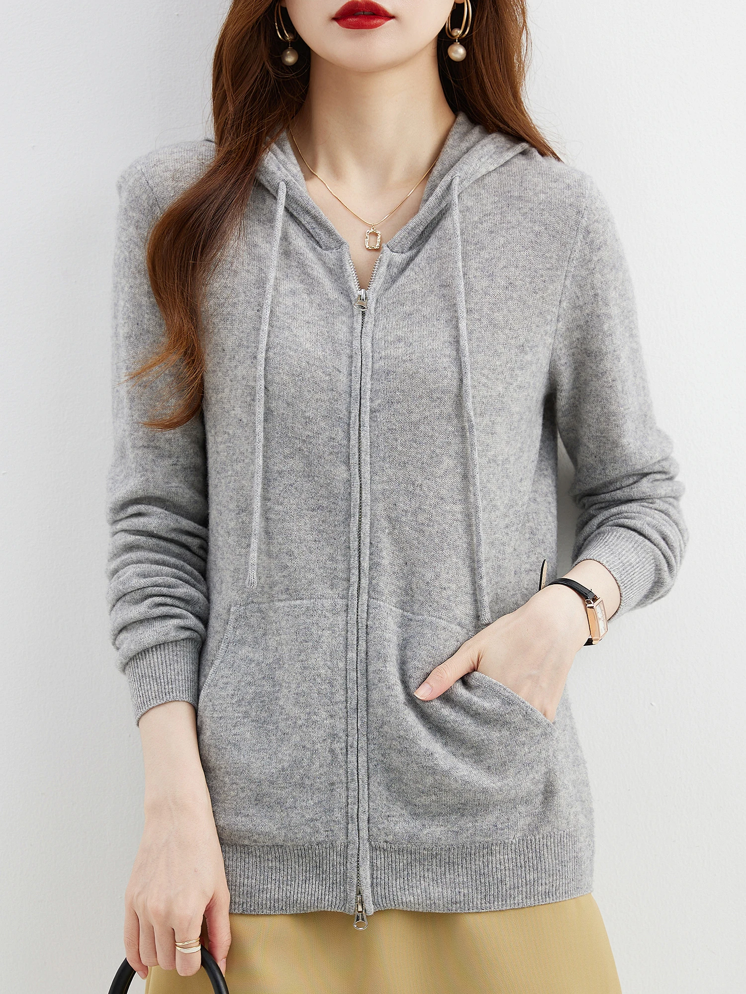 Hooded Sweatshirt Cardigan Fashion Womens Clothing Cardigans Zip Hoodie Fall Winter 100% Merino Wool Warm Sweaters Knitwears y2k