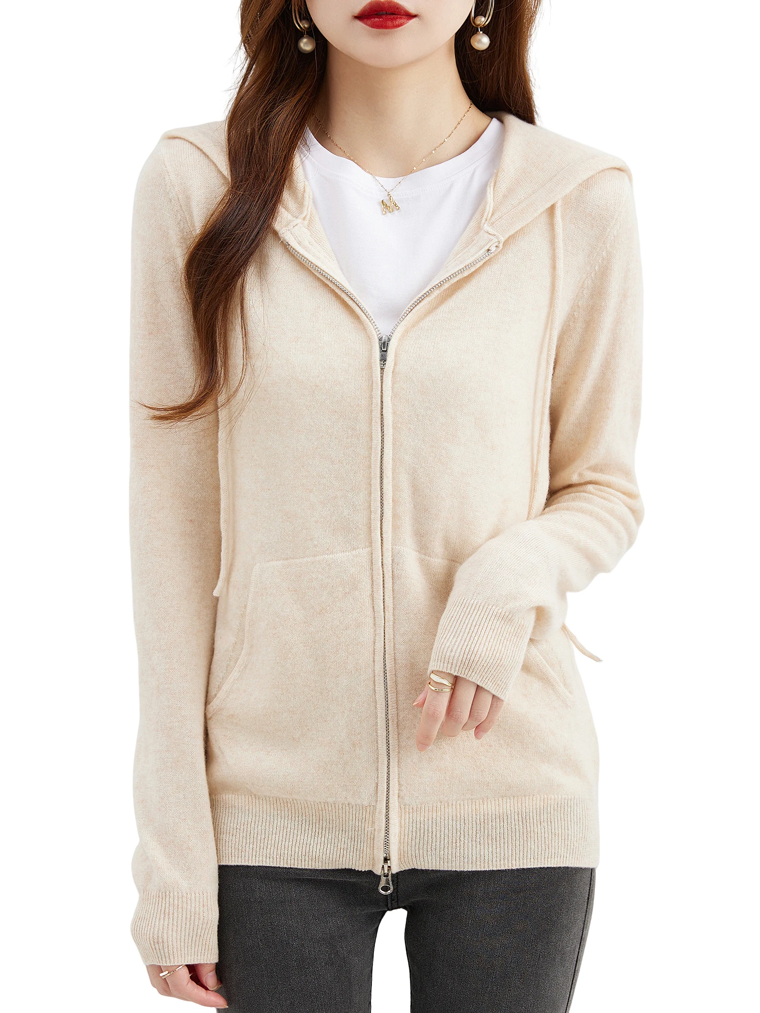 Hooded Sweatshirt Cardigan Fashion Womens Clothing Cardigans Zip Hoodie Fall Winter 100% Merino Wool Warm Sweaters Knitwears y2k