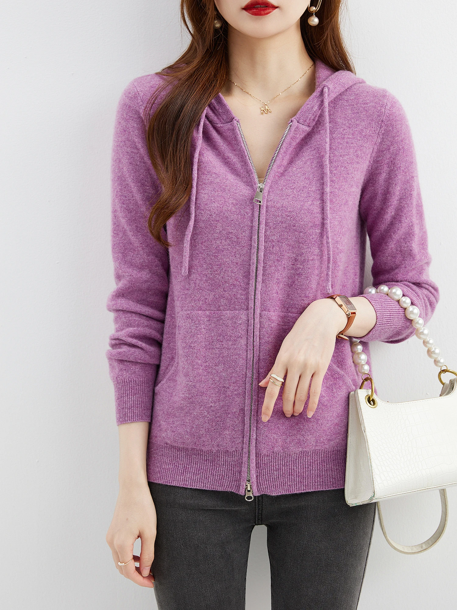 Hooded Sweatshirt Cardigan Fashion Womens Clothing Cardigans Zip Hoodie Fall Winter 100% Merino Wool Warm Sweaters Knitwears y2k