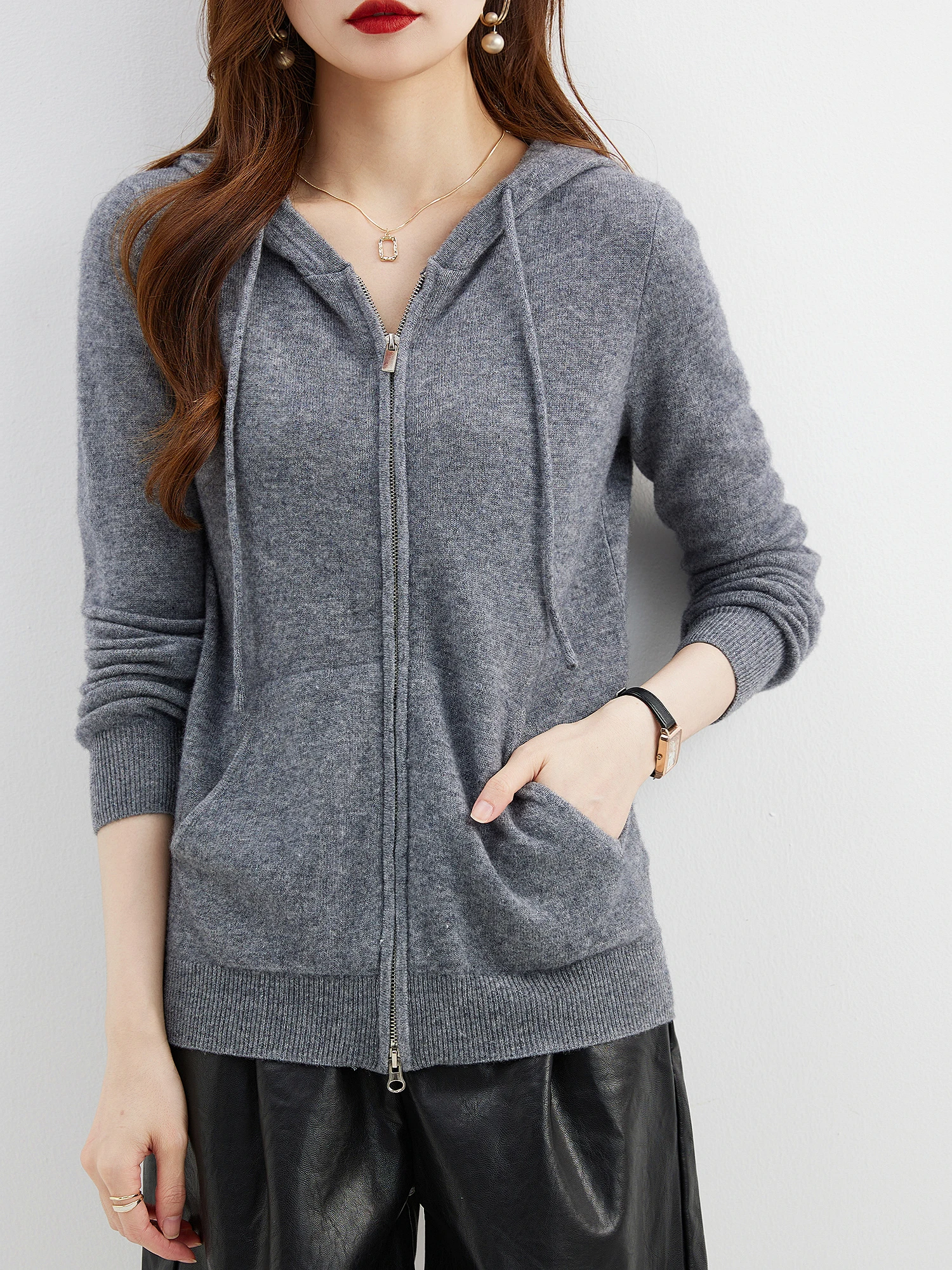 Hooded Sweatshirt Cardigan Fashion Womens Clothing Cardigans Zip Hoodie Fall Winter 100% Merino Wool Warm Sweaters Knitwears y2k