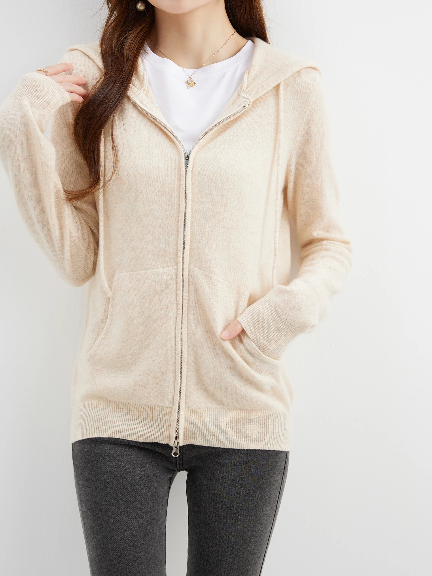 Hooded Sweatshirt Cardigan Fashion Womens Clothing Cardigans Zip Hoodie Fall Winter 100% Merino Wool Warm Sweaters Knitwears y2k