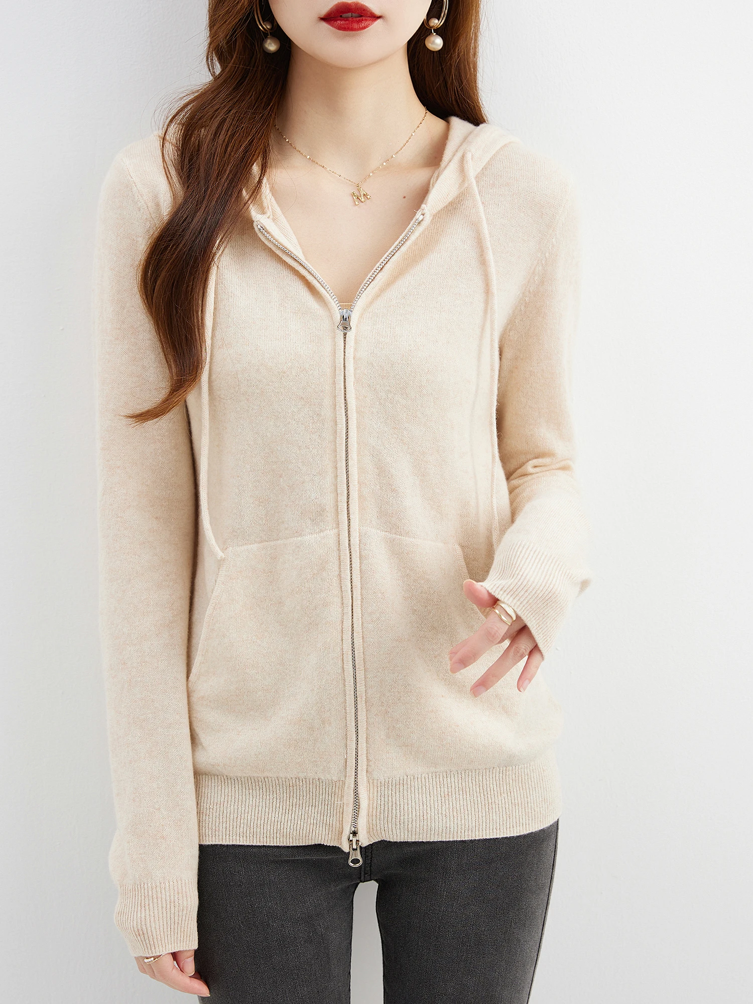 Hooded Sweatshirt Cardigan Fashion Womens Clothing Cardigans Zip Hoodie Fall Winter 100% Merino Wool Warm Sweaters Knitwears y2k
