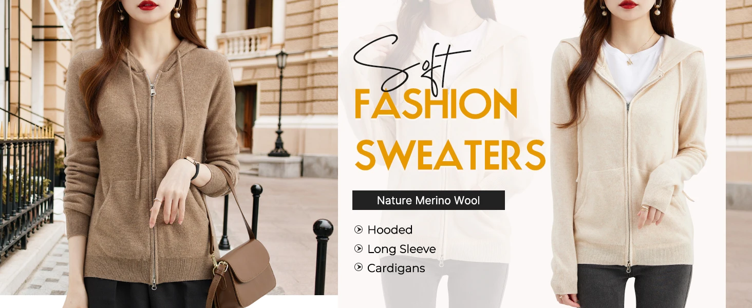 Hooded Sweatshirt Cardigan Fashion Womens Clothing Cardigans Zip Hoodie Fall Winter 100% Merino Wool Warm Sweaters Knitwears y2k