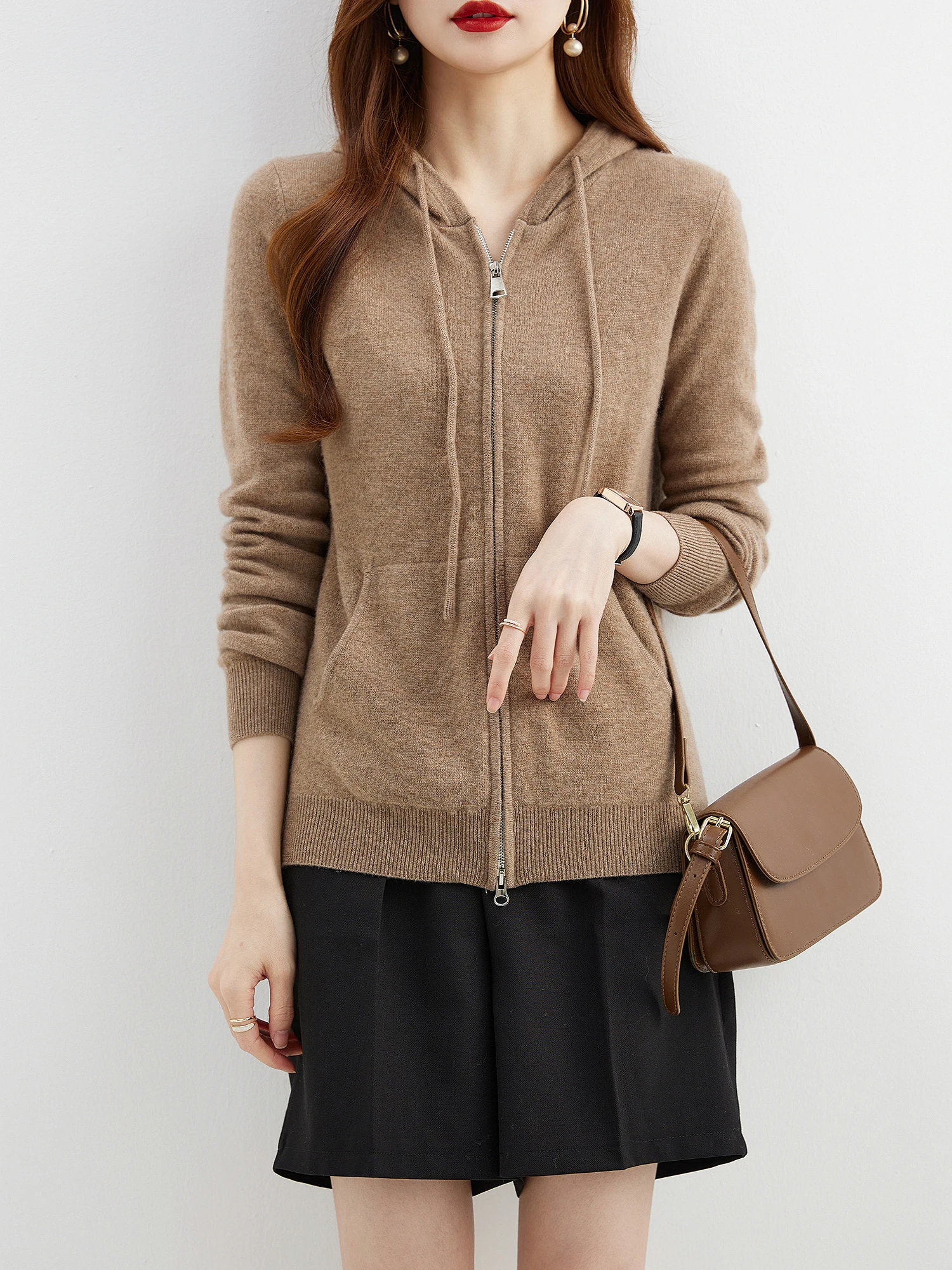 Hooded Sweatshirt Cardigan Fashion Womens Clothing Cardigans Zip Hoodie Fall Winter 100% Merino Wool Warm Sweaters Knitwears y2k
