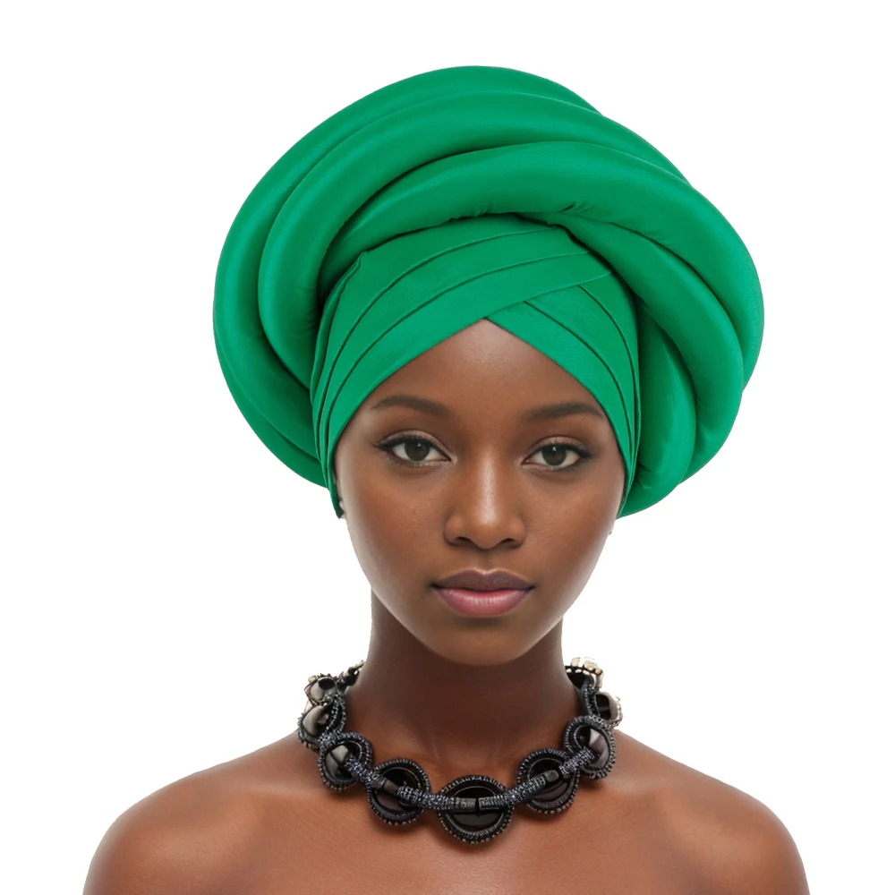 Twisted Braid Turban Cap for Women African Lady Head Wraps Nigeria Raw Silk Autogele Headtie Muslim Hat Party Headwear Turbante