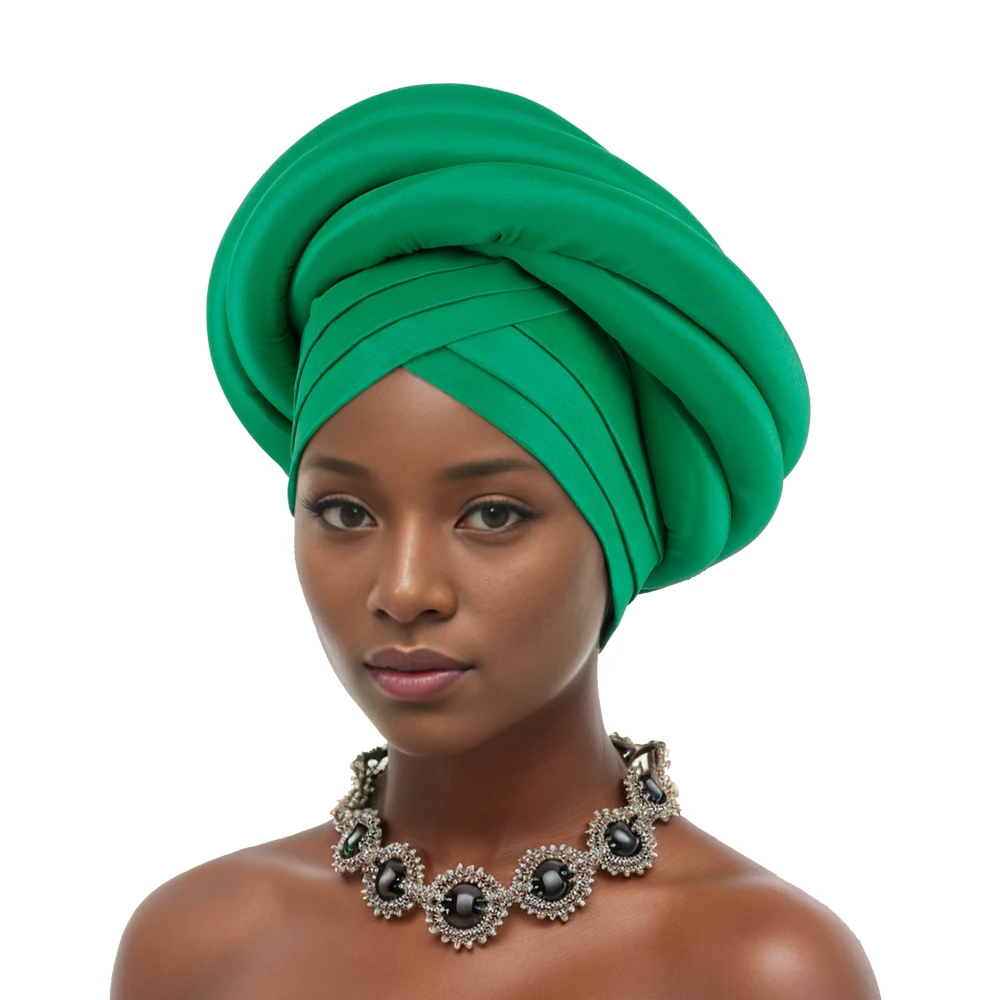 Twisted Braid Turban Cap for Women African Lady Head Wraps Nigeria Raw Silk Autogele Headtie Muslim Hat Party Headwear Turbante