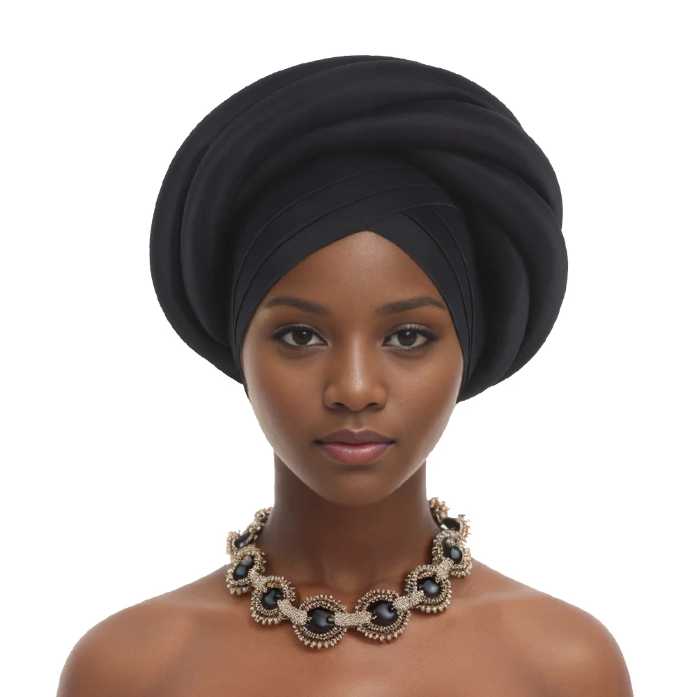 Twisted Braid Turban Cap for Women African Lady Head Wraps Nigeria Raw Silk Autogele Headtie Muslim Hat Party Headwear Turbante