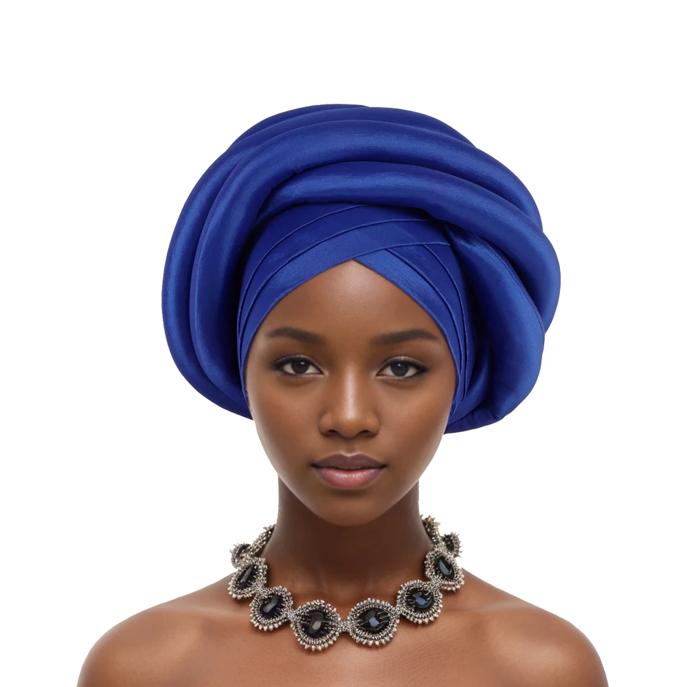 Twisted Braid Turban Cap for Women African Lady Head Wraps Nigeria Raw Silk Autogele Headtie Muslim Hat Party Headwear Turbante
