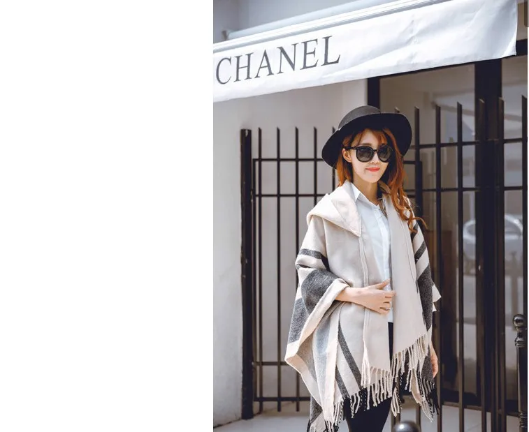 Women Cloak Hooded Sweaters Knit Batwing Top Poncho With Hood Cape Coat Tassel Sweater Outwear Leasure Style Clothes