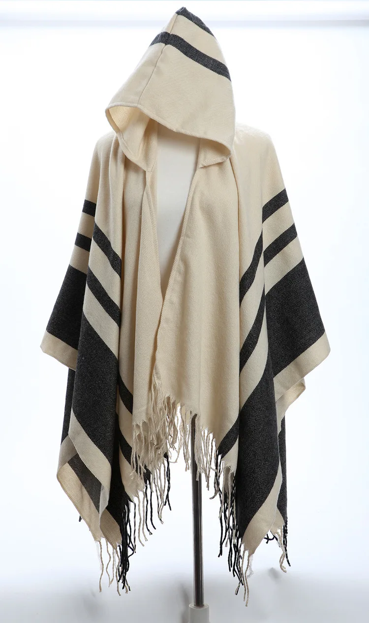 Women Cloak Hooded Sweaters Knit Batwing Top Poncho With Hood Cape Coat Tassel Sweater Outwear Leasure Style Clothes