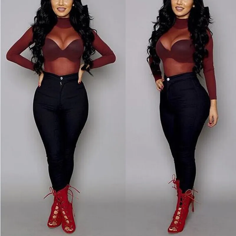 2024 Sexy Women Blouses See Through Transparent Mesh Stand Neck Long Sleeve Sheer Blouse Shirt Ladies Tops Tee