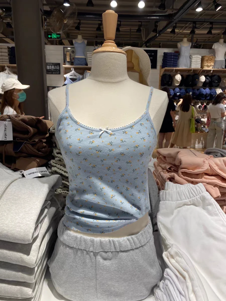 Sweet Floral Print Two Piece Set Women Hollow-out Sleeveless Crop Top And Shorts Summer Outfits Casual Vintage Cotton Short Sets