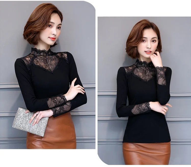 Lace Women's Long Sleeves Large Elastic Shirt Blusas Clothes for Women Tops Shirts Blouses