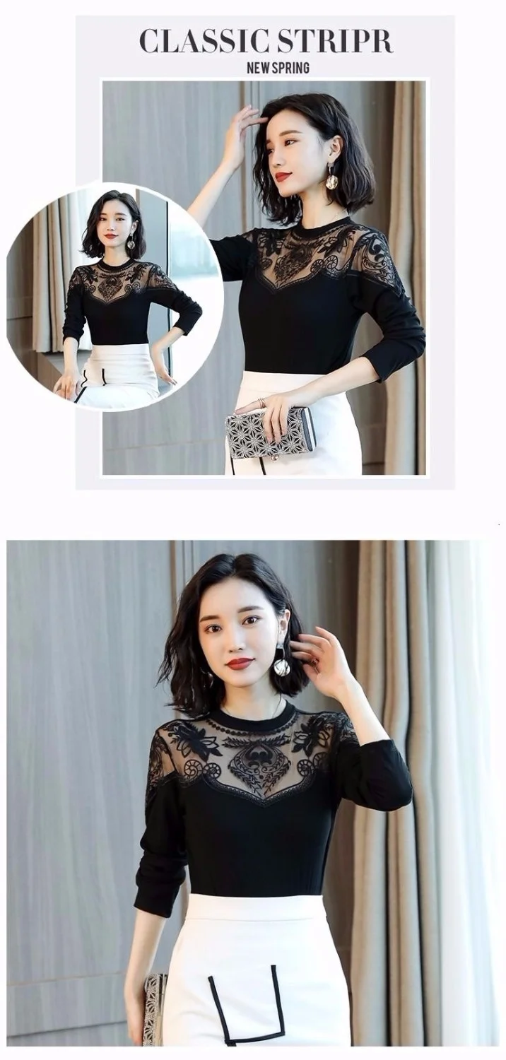 Lace Women's Long Sleeves Large Elastic Shirt Blusas Clothes for Women Tops Shirts Blouses
