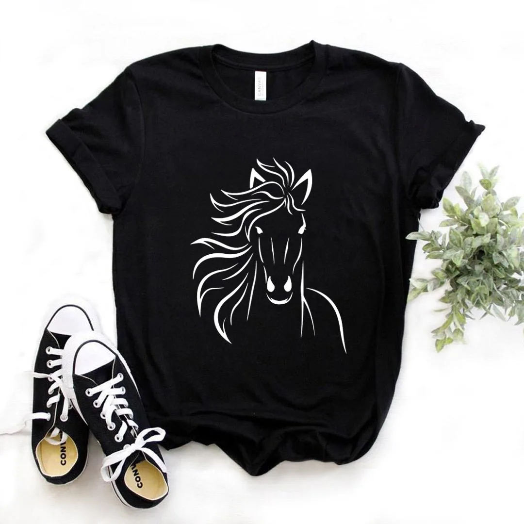 Horse Lover Print Women T Shirt Short Sleeve O Neck Loose Women Tshirt Ladies Tee Shirt Tops Clothes Camisetas Mujer