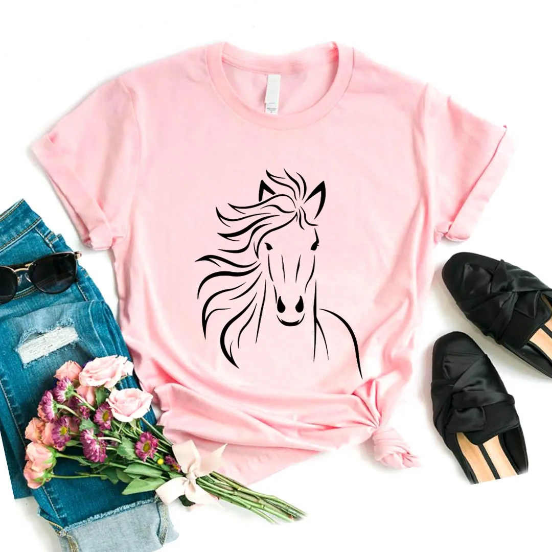 Horse Lover Print Women T Shirt Short Sleeve O Neck Loose Women Tshirt Ladies Tee Shirt Tops Clothes Camisetas Mujer