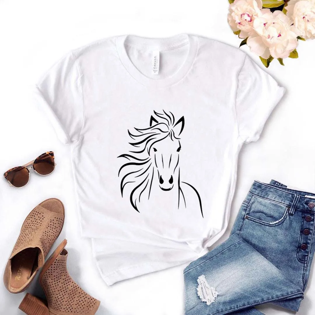 Horse Lover Print Women T Shirt Short Sleeve O Neck Loose Women Tshirt Ladies Tee Shirt Tops Clothes Camisetas Mujer