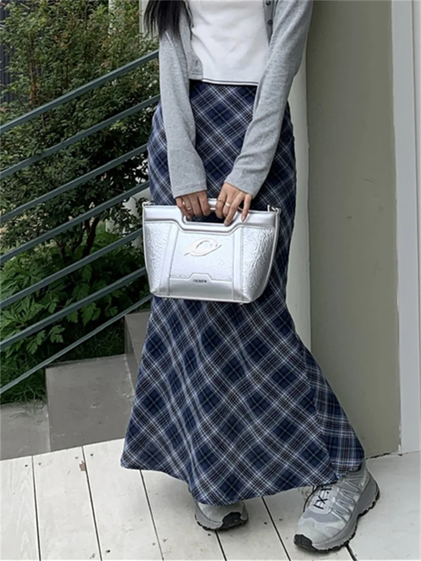 Alien Kitty Women Trumpets Summer Plaid Long Skirts 2023 Slim Chic High Waist Casual Office Lady Streetwear Vintage Mermaid OL