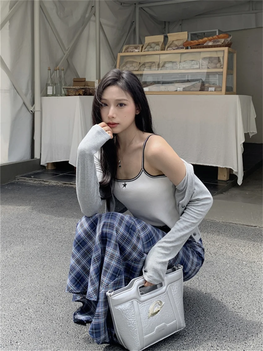 Alien Kitty Women Trumpets Summer Plaid Long Skirts 2023 Slim Chic High Waist Casual Office Lady Streetwear Vintage Mermaid OL