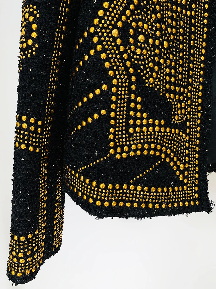 HIGH STREET Newest 2026 F/W Designer Jacket Women's Stunning Metal Rivet Beaded Tweed Jacket