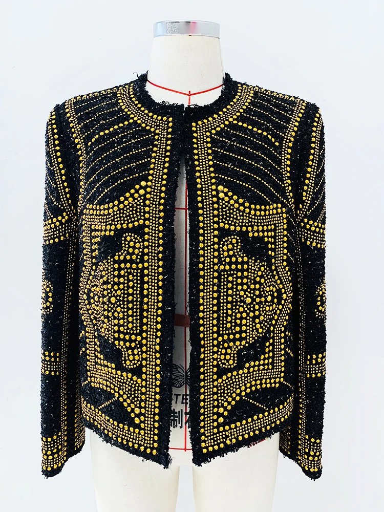 HIGH STREET Newest 2026 F/W Designer Jacket Women's Stunning Metal Rivet Beaded Tweed Jacket