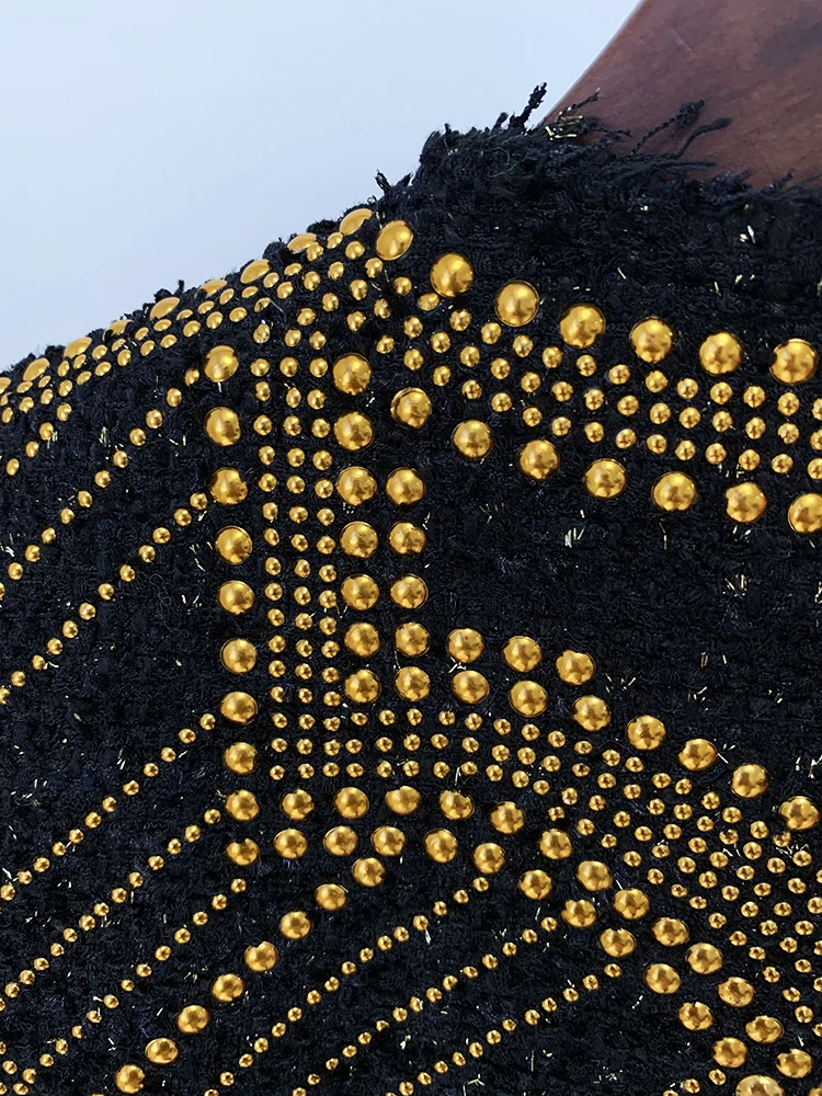 HIGH STREET Newest 2026 F/W Designer Jacket Women's Stunning Metal Rivet Beaded Tweed Jacket