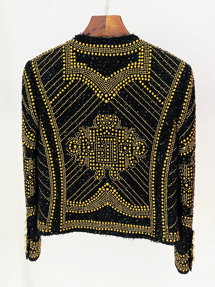 HIGH STREET Newest 2026 F/W Designer Jacket Women's Stunning Metal Rivet Beaded Tweed Jacket
