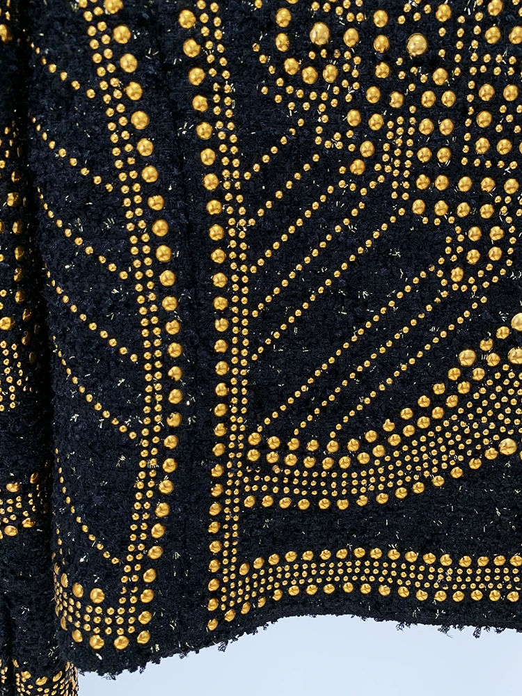 HIGH STREET Newest 2026 F/W Designer Jacket Women's Stunning Metal Rivet Beaded Tweed Jacket