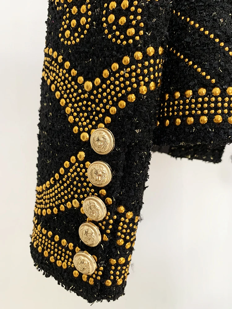HIGH STREET Newest 2026 F/W Designer Jacket Women's Stunning Metal Rivet Beaded Tweed Jacket
