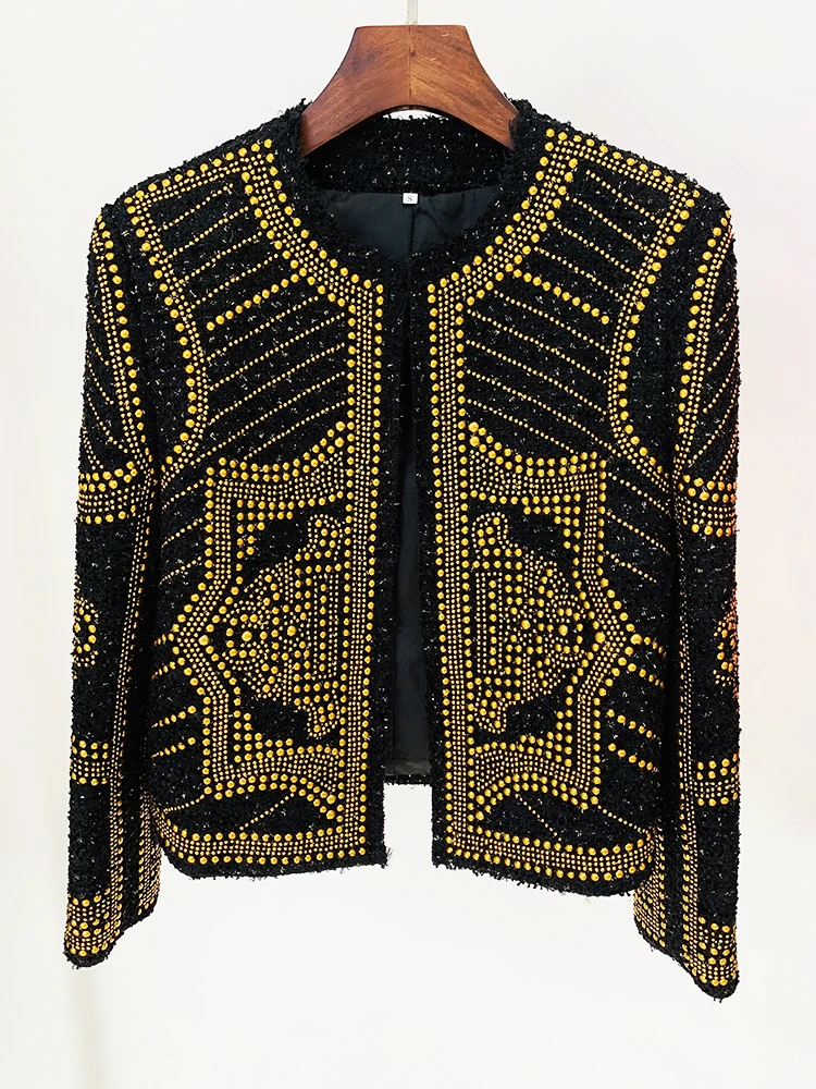 HIGH STREET Newest 2026 F/W Designer Jacket Women's Stunning Metal Rivet Beaded Tweed Jacket