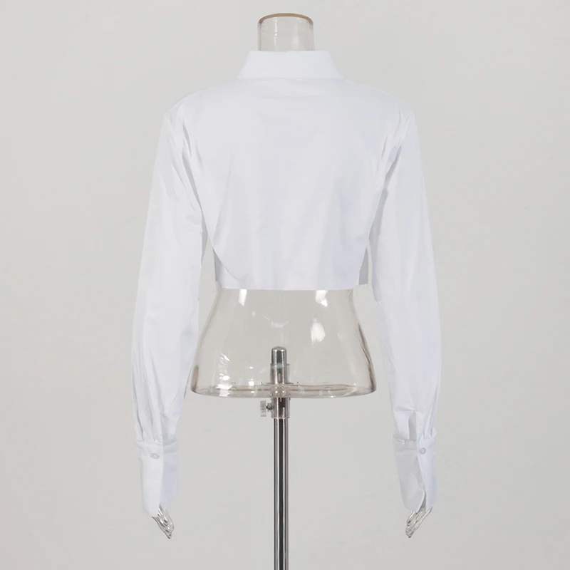 TWOTWINSTYLE Sexy Crop Top Tassel Solid Color Shirt For Women Lapel Collar Long Sleeve Loose Oversized Shirts Female 2022 New