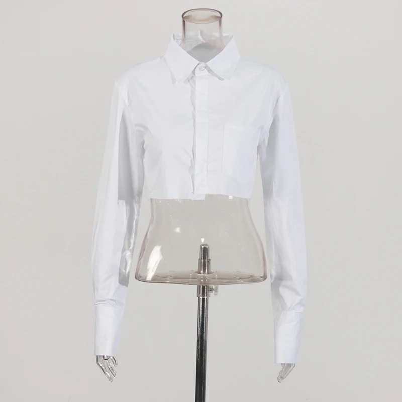 TWOTWINSTYLE Sexy Crop Top Tassel Solid Color Shirt For Women Lapel Collar Long Sleeve Loose Oversized Shirts Female 2022 New