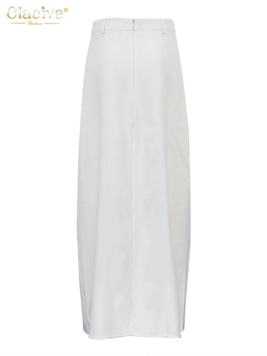 Clacive Fashion Loose White Skirts For Women Elegant High Waist Office Lady Maxi Skirt Casual Simple Faldas Female Clothing 2023