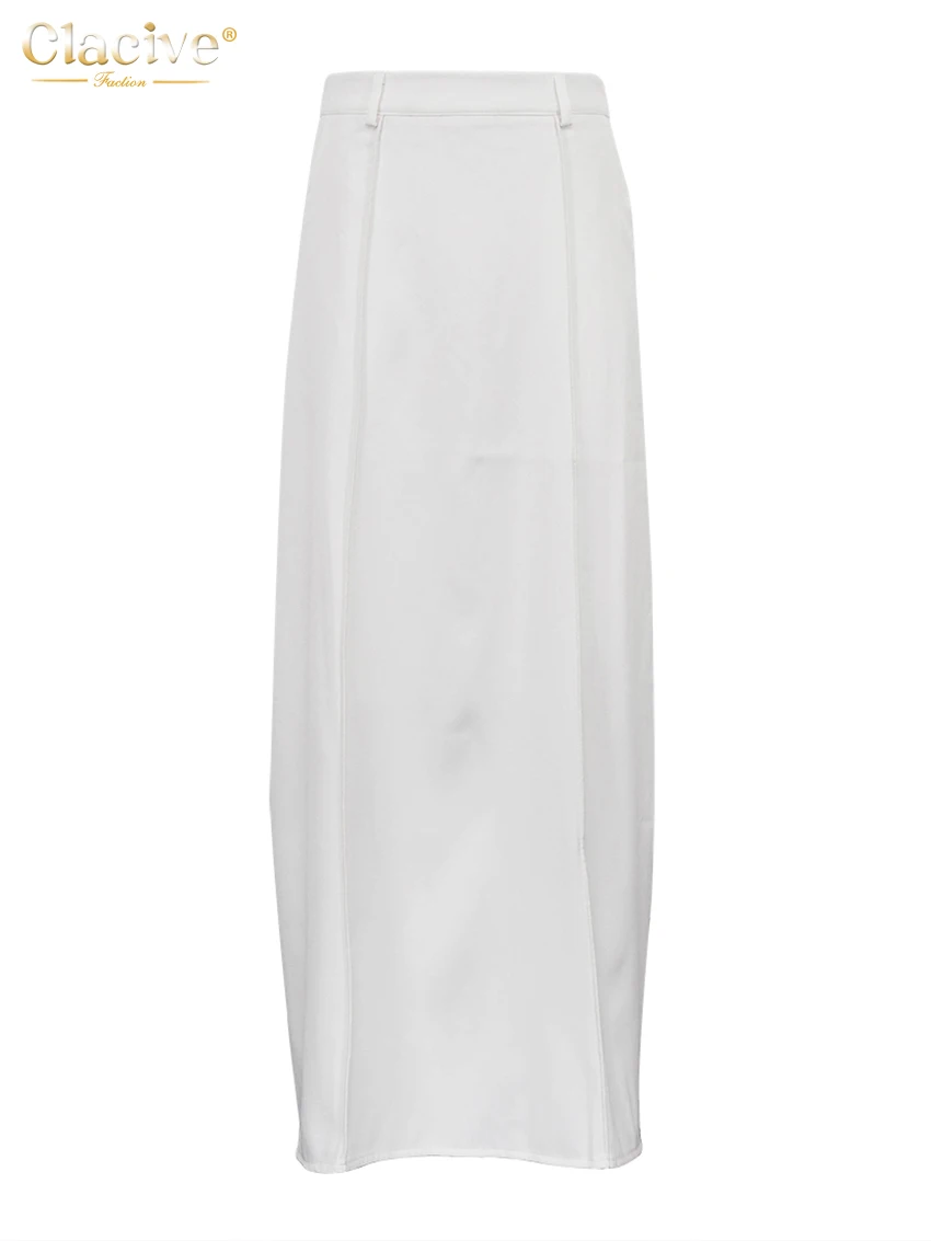 Clacive Fashion Loose White Skirts For Women Elegant High Waist Office Lady Maxi Skirt Casual Simple Faldas Female Clothing 2023
