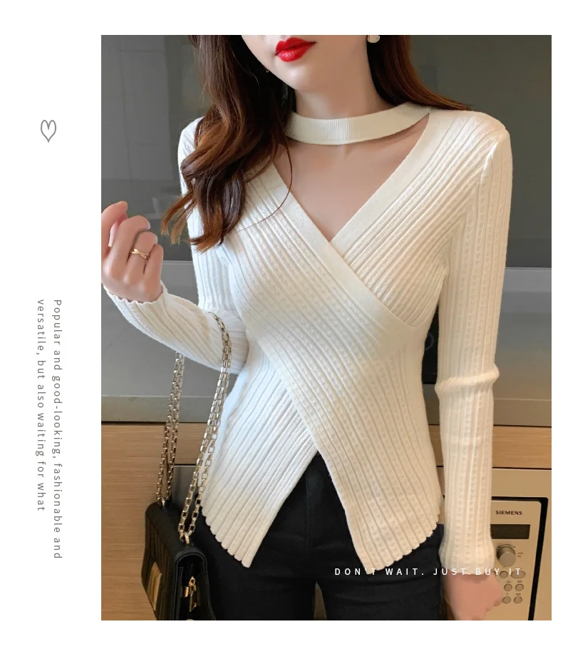 2025 Women Spring Halter Neck Sweater Slim Stretch Sexy Pullovers Long Sleeve Good Quality Women Fashion Sweater Tops
