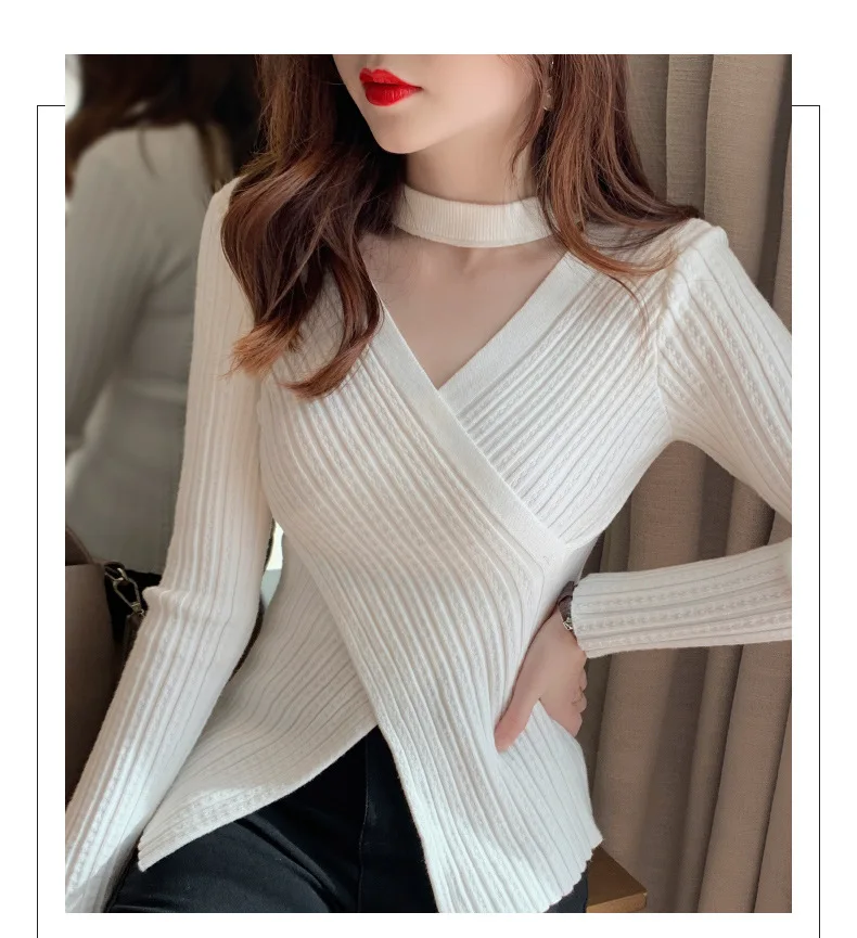 2025 Women Spring Halter Neck Sweater Slim Stretch Sexy Pullovers Long Sleeve Good Quality Women Fashion Sweater Tops