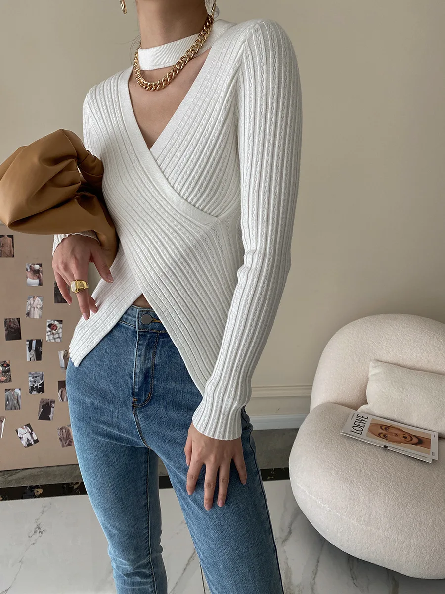 2025 Women Spring Halter Neck Sweater Slim Stretch Sexy Pullovers Long Sleeve Good Quality Women Fashion Sweater Tops