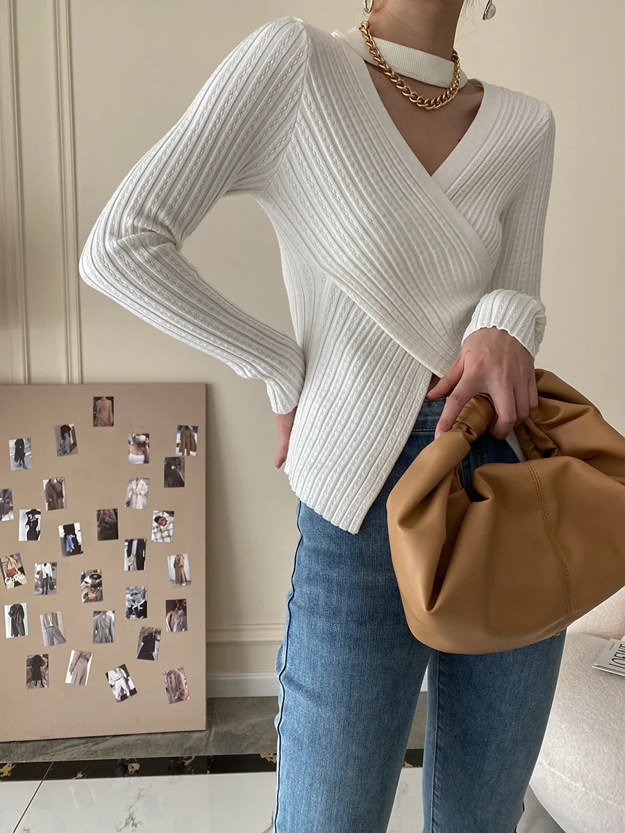 2025 Women Spring Halter Neck Sweater Slim Stretch Sexy Pullovers Long Sleeve Good Quality Women Fashion Sweater Tops