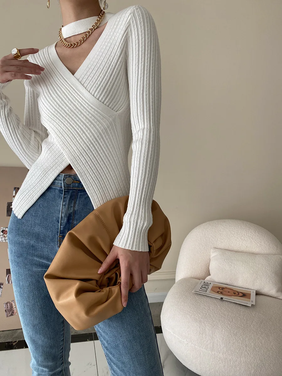 2025 Women Spring Halter Neck Sweater Slim Stretch Sexy Pullovers Long Sleeve Good Quality Women Fashion Sweater Tops