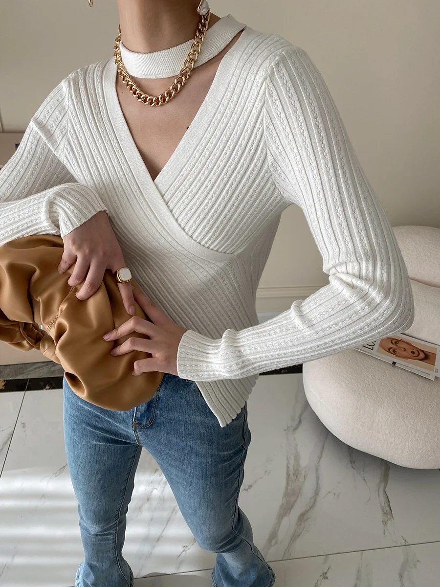 2025 Women Spring Halter Neck Sweater Slim Stretch Sexy Pullovers Long Sleeve Good Quality Women Fashion Sweater Tops