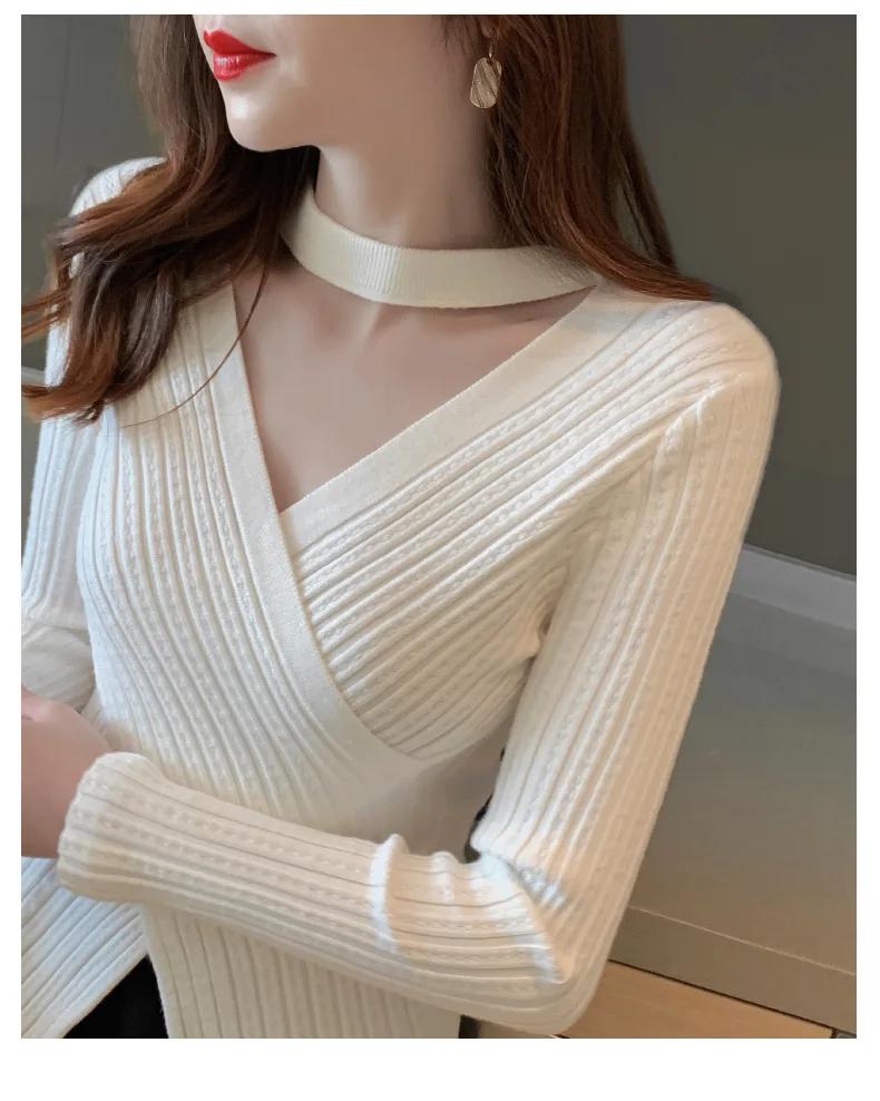 2025 Women Spring Halter Neck Sweater Slim Stretch Sexy Pullovers Long Sleeve Good Quality Women Fashion Sweater Tops