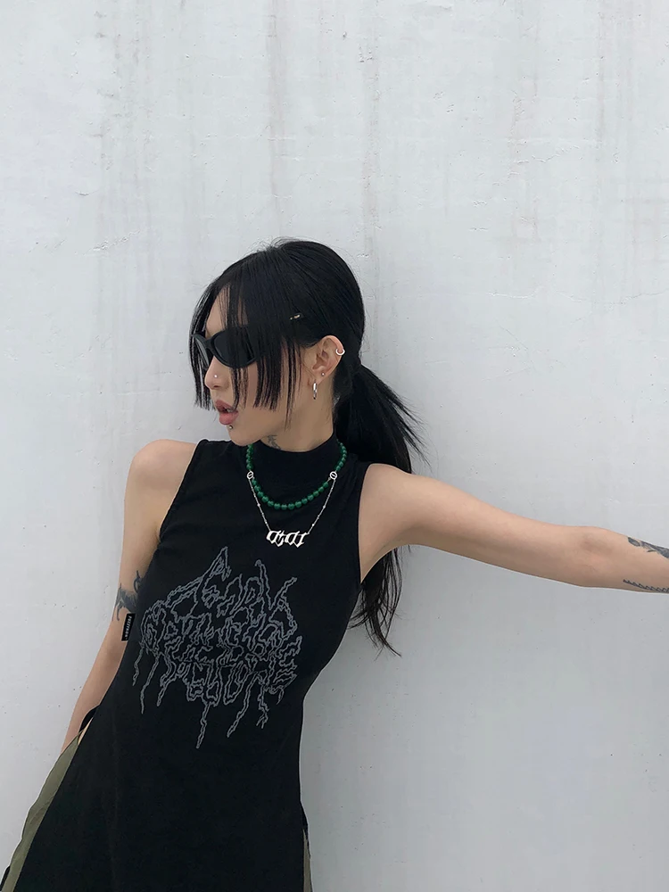 Karrcat Yamamoto Style Black Tank Top Grunge Gothic Turtleneck Tops Cyber Y2k Chic Designer Clothes Dark Aesthetic Streetwear