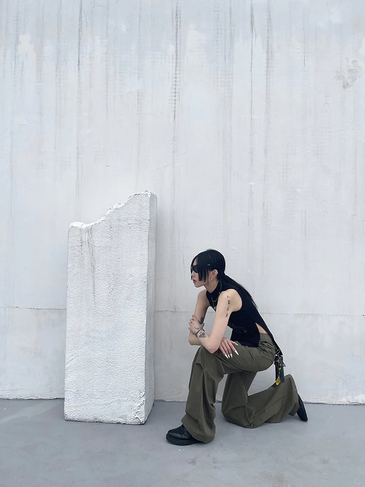 Karrcat Yamamoto Style Black Tank Top Grunge Gothic Turtleneck Tops Cyber Y2k Chic Designer Clothes Dark Aesthetic Streetwear