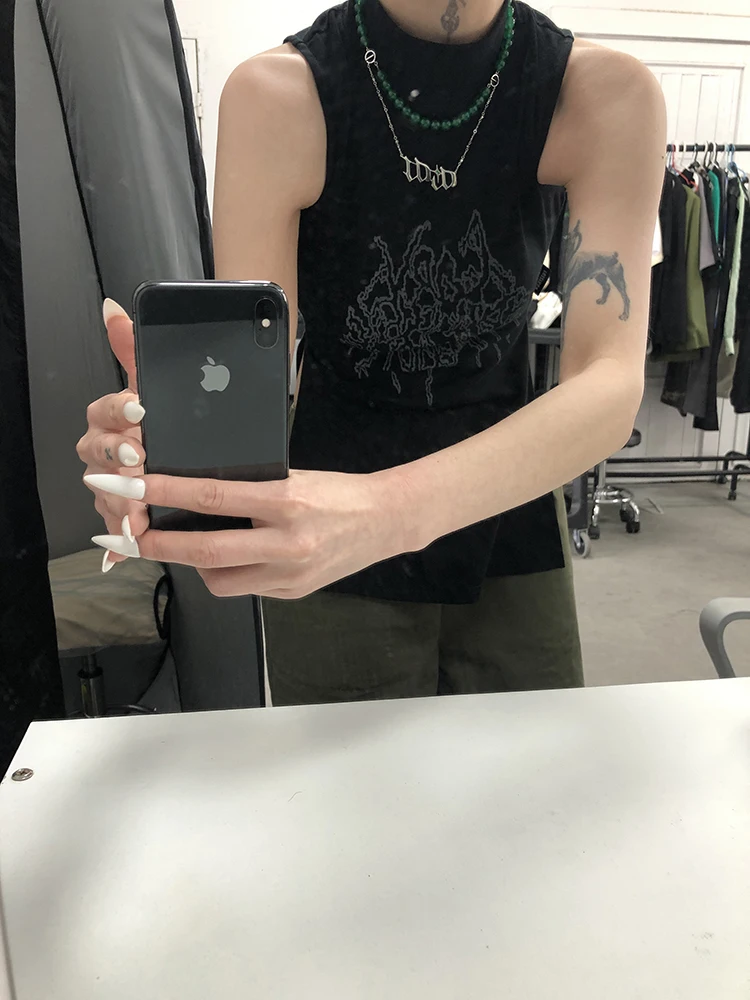 Karrcat Yamamoto Style Black Tank Top Grunge Gothic Turtleneck Tops Cyber Y2k Chic Designer Clothes Dark Aesthetic Streetwear