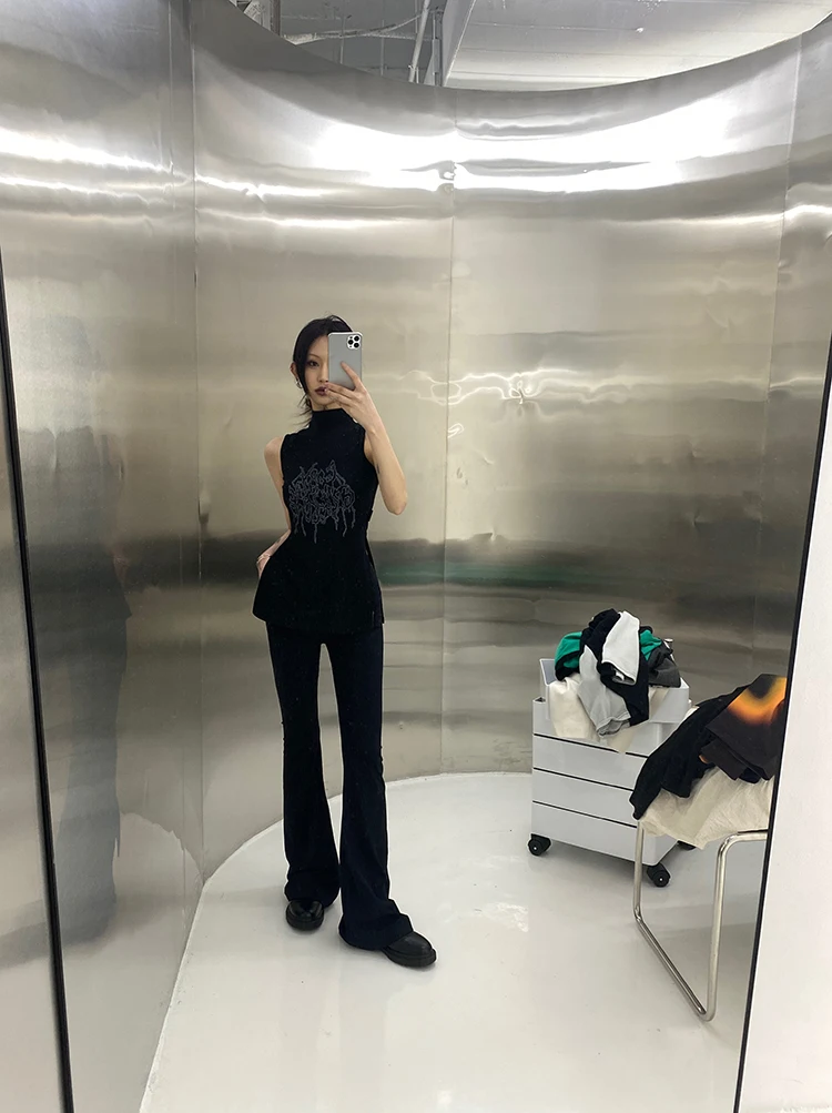 Karrcat Yamamoto Style Black Tank Top Grunge Gothic Turtleneck Tops Cyber Y2k Chic Designer Clothes Dark Aesthetic Streetwear