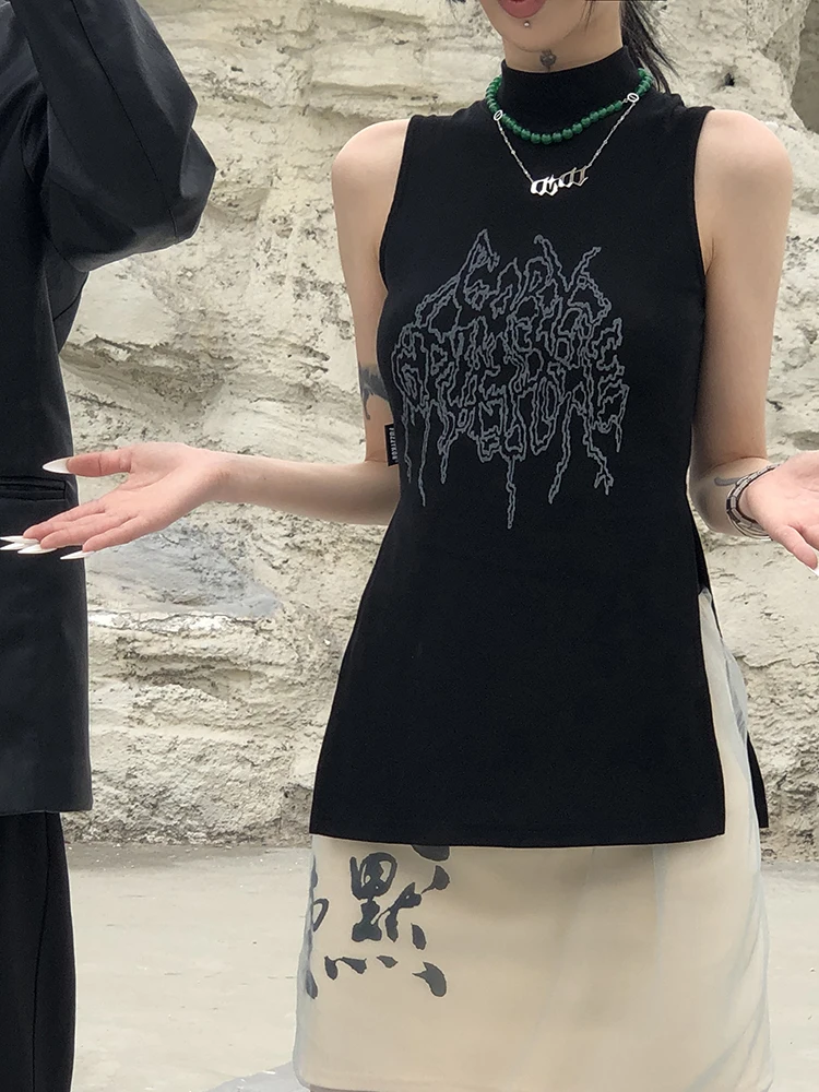 Karrcat Yamamoto Style Black Tank Top Grunge Gothic Turtleneck Tops Cyber Y2k Chic Designer Clothes Dark Aesthetic Streetwear