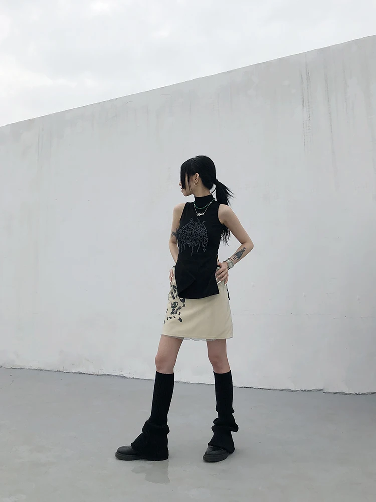 Karrcat Yamamoto Style Black Tank Top Grunge Gothic Turtleneck Tops Cyber Y2k Chic Designer Clothes Dark Aesthetic Streetwear