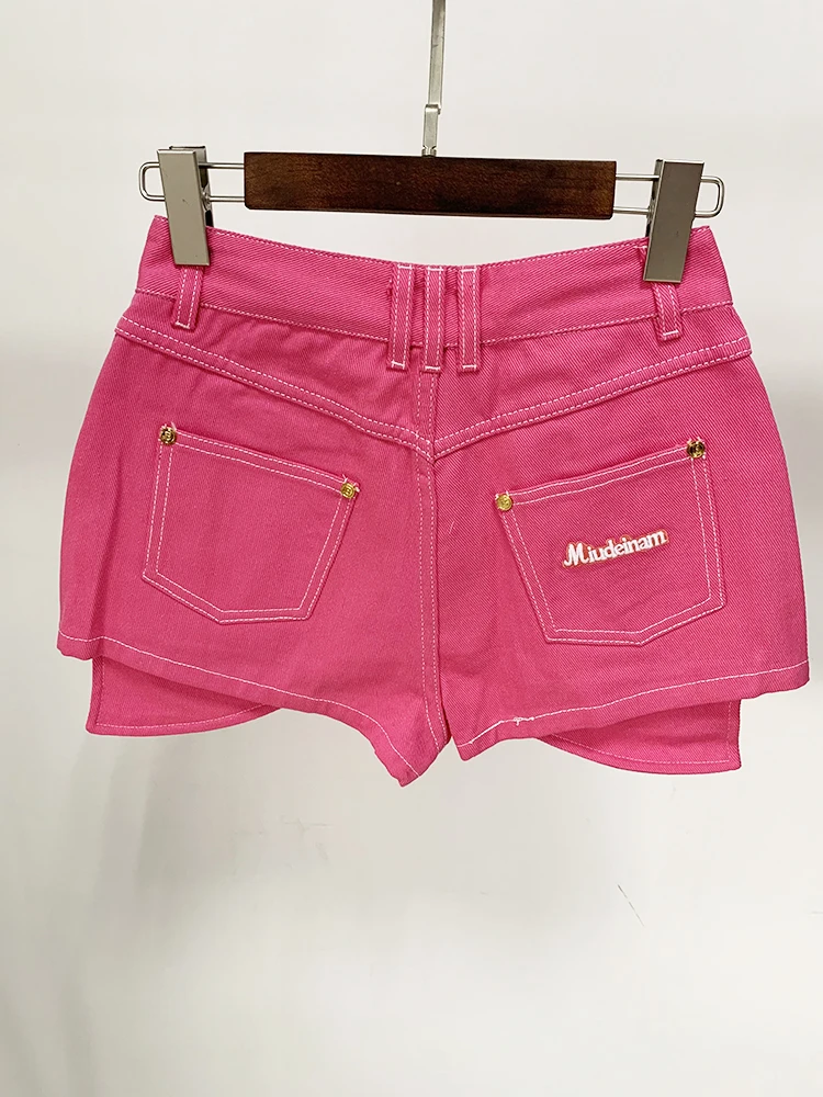 HIGH STREET New Fashion Runway 2026 Designer Shorts Women's Embroidered Irregular Denim Shorts